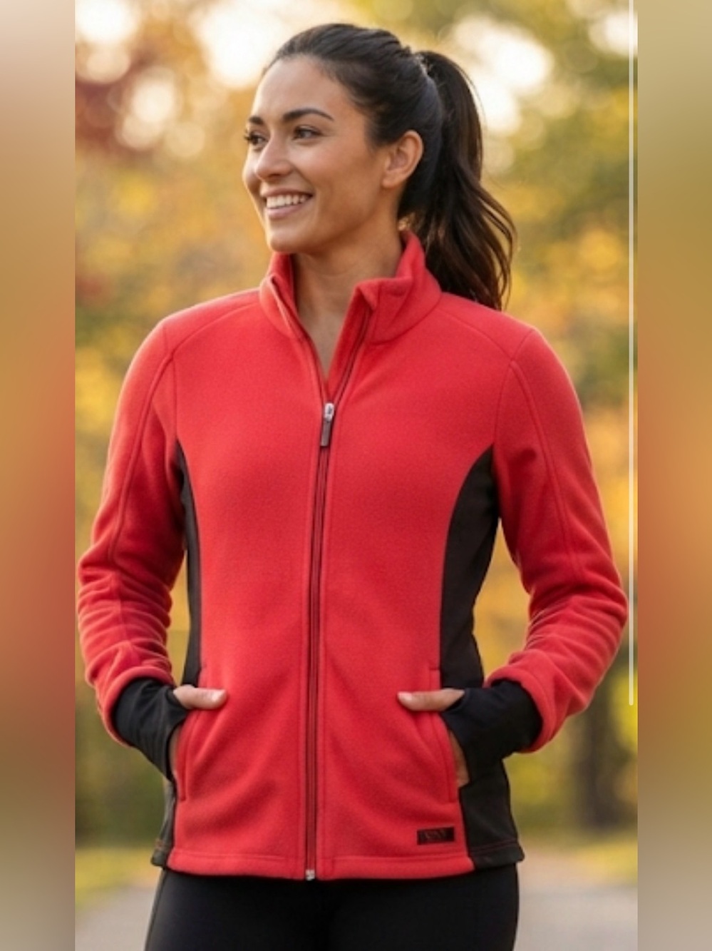 Marc New York Red Fleece Jacket with Black Panels